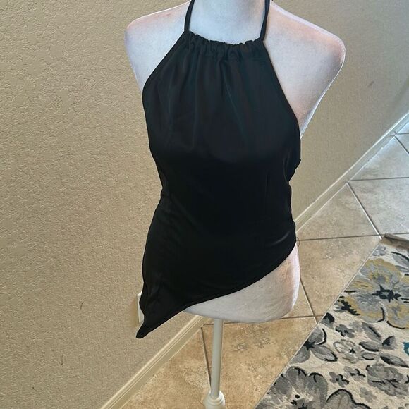 OW Collection Size M Venus Glossy Top Black Asymmetrical Halter Going Out Tank - Picture 3 of 16